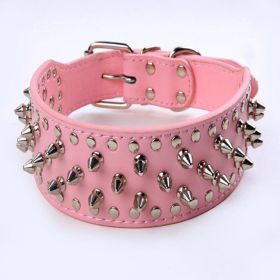 Rugged Rivet-Embellished Collar For Large Dogs (Color: Pink, size: M)