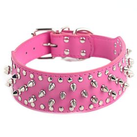 Rugged Rivet-Embellished Collar For Large Dogs (Color: Rose Red, size: Xs)