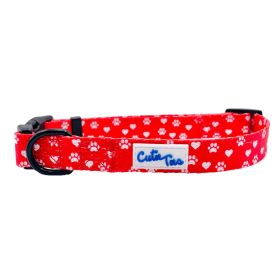 Cutie Ties Adjustable Dog Collar with Unique Designs (Size-Pack Of: Large-1, Color: Paw Prints & Hearts Red)