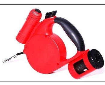 Nightwalk 4.5M Led Light And Waste Bag Dispenser Retractable Dog Leash (Color: Red)