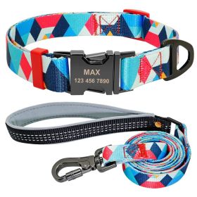 Personalized Pet Id Dog Collar With Customizable Dog Tag (Color: Blue, size: L)