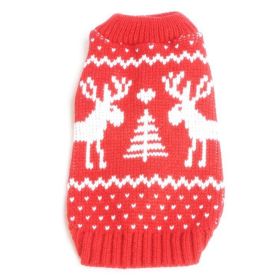 Festive Holiday Pet Sweater - Blue And Red Christmas Reindeer Design (Color: Red, size: Xl)