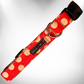 Elegant Red Polka Dot Dog Collar by Walk-e-Woo (Size-Pack Of: M 1" Width Fits 12-18" Neck-1, Color: Tan Dot On Red)
