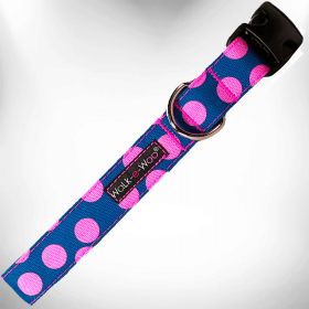 Elegant Red Polka Dot Dog Collar by Walk-e-Woo (Size-Pack Of: M 1" Width Fits 12-18" Neck-1, Color: Pink Dot On Blue)