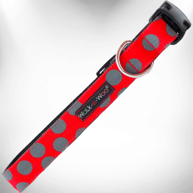Elegant Red Polka Dot Dog Collar by Walk-e-Woo (Size-Pack Of: L 1" Width Fits 14-25" Neck-1, Color: Grey Dot On Red)