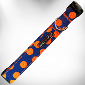 Elegant Red Polka Dot Dog Collar by Walk-e-Woo (Size-Pack Of: Xs 5/8" Width Fits 8-12" Neck-1, Color: Orange Dot On Blue)