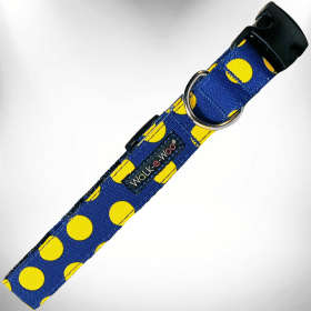 Elegant Red Polka Dot Dog Collar by Walk-e-Woo (Size-Pack Of: S 3/4" Width Fits 10-14" Neck-1, Color: Yellow Dot On Blue)