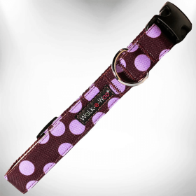 Elegant Red Polka Dot Dog Collar by Walk-e-Woo (Size-Pack Of: L 1" Width Fits 14-25" Neck-1, Color: Purple Dot On Brown)
