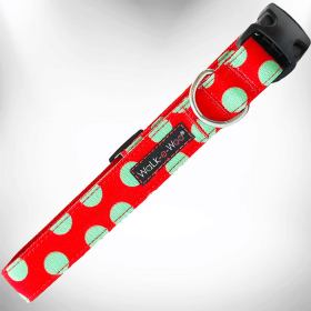 Elegant Red Polka Dot Dog Collar by Walk-e-Woo (Size-Pack Of: L 1" Width Fits 14-25" Neck-1, Color: Mint Green Dot On Red)